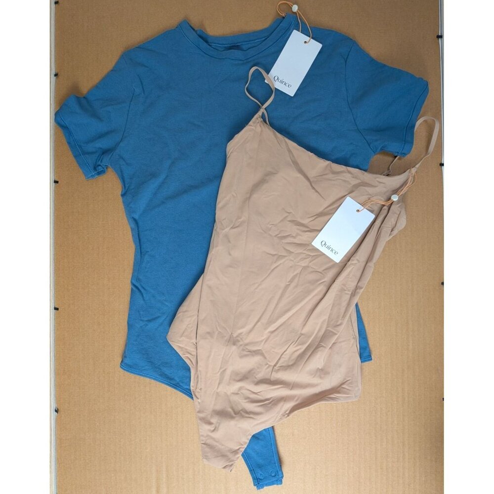 Quince  - 2 Bodysuits Thong Ocean/Mocha Women's Medium -NEW-